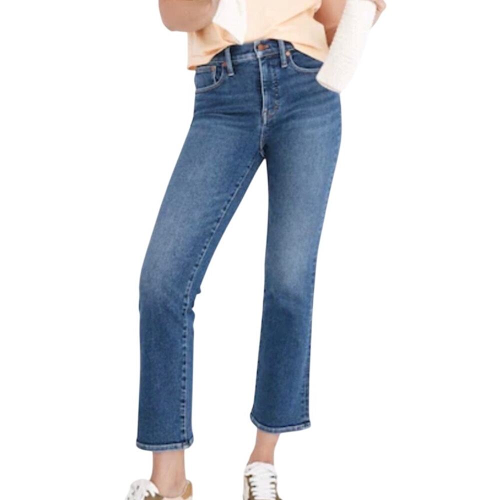Madewell Cali Demi-Boot Medium Wash Blue Denim Crop Mini Flare Jeans 31